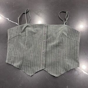 Motel Rocks Pinstriped Strappy Gray Crop Top